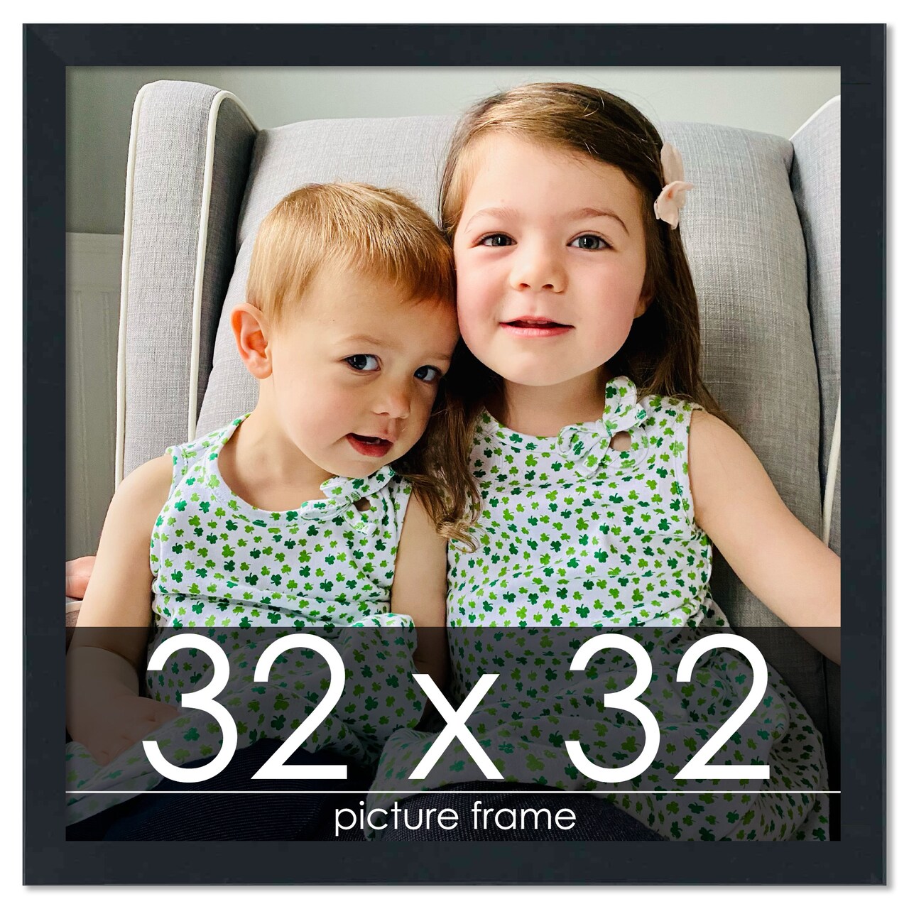 Square Slim Profile Black Picture Frame - UV Acrylic, Foam Board Backing, Hanging Hardware